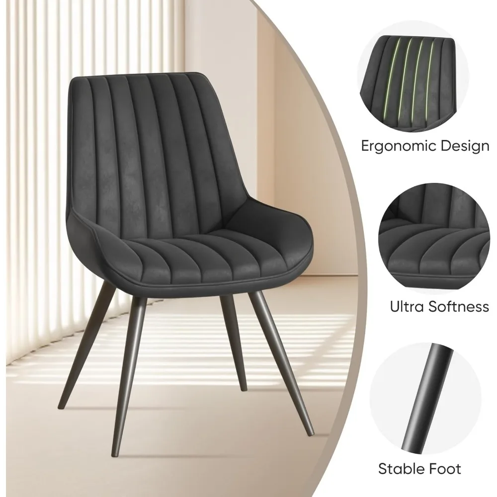 Dining Chairs Set of 4, Comfy Dining Room Chair with Thick Cushions, Upholstered Fabric Kitchen Side Chairs with Metal Legs 3