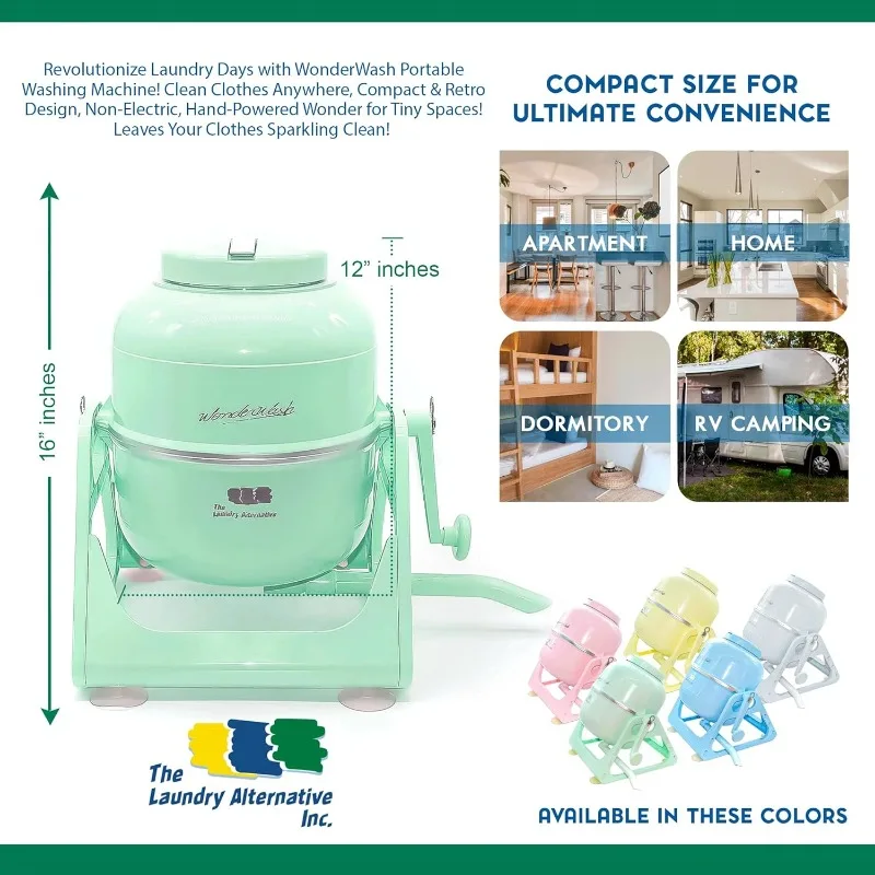 WonderWash Portable Washing Machine for Apartment & Tiny Spaces - Manual Hand Clothes Washer with Retro Design 3