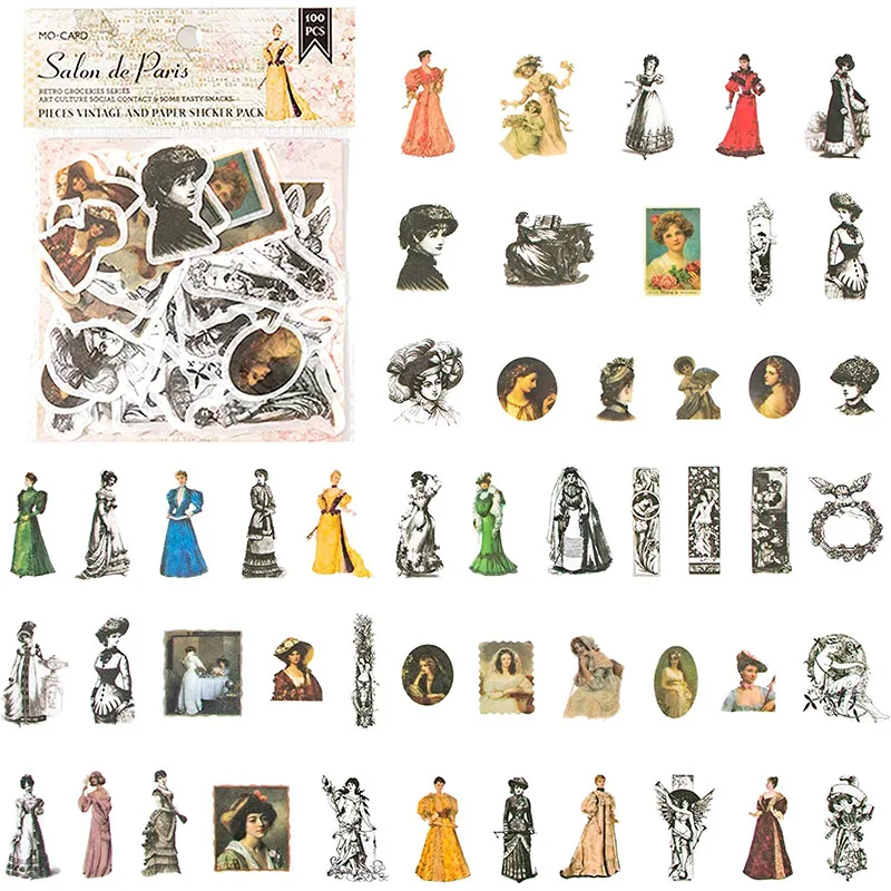 

Винтажные искусственные эстетические стикеры 100 шт. для журналов, скрапбукинга, ежедневника, рукоделия