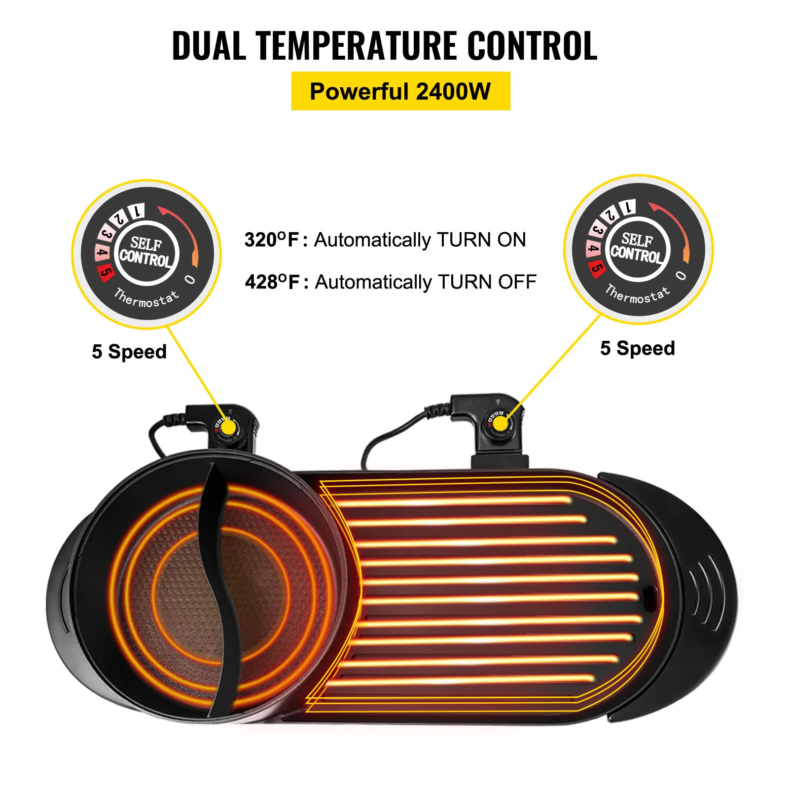 VEVOR 2 in 1 Electric BBQ Pan Grill Hot Pot Portable Smokeless Durable Material Fast Even Heated for Shellfish Vegetables Home 5
