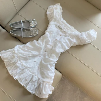 Korean Sweet Lace Short Dress Women College Style Elegant New A-line Dresses Off Shoulder Sexy Design White Casual Clothing 2025 1