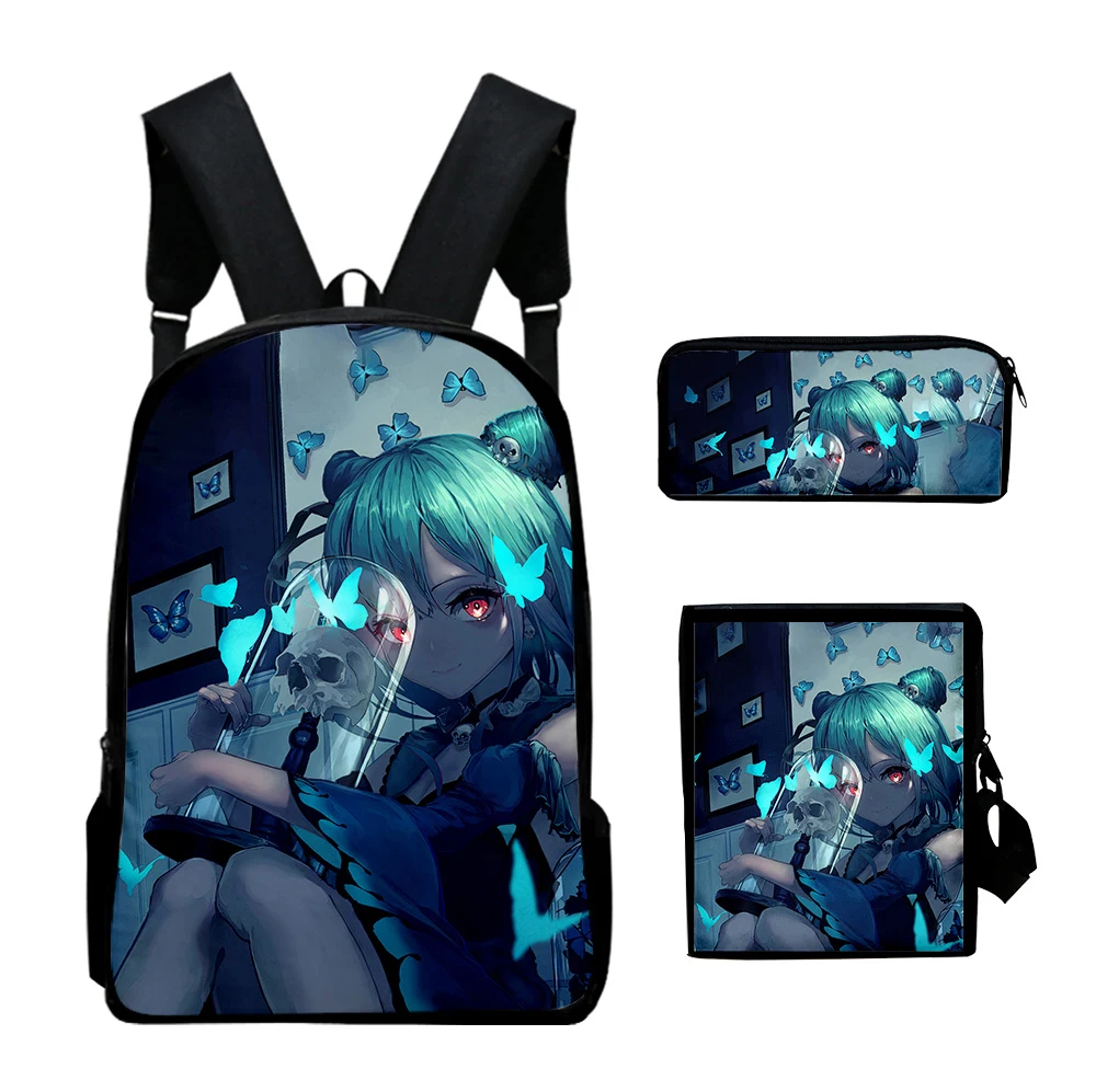 Classic HOLOLIVE Uruha Rushia 3D Print 3pcs/Set pupil School Bags Laptop Daypack Backpack Inclined shoulder bag Pencil Case
