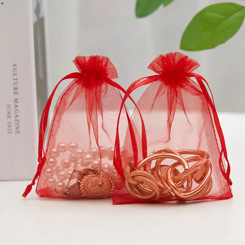 100 stücke 7x9 cm 10x12 cm Bunte Organza Beutel Verpackung Beutel Beutel Organza Geschenk taschen Für Schmuck Hochzeit Party Decor Kordelzug Beutel – Detail 6