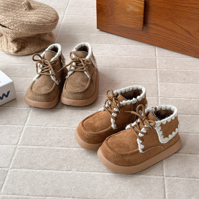 Girls Winter Retro Short Boots Soft Anti Slip Princess Shoes