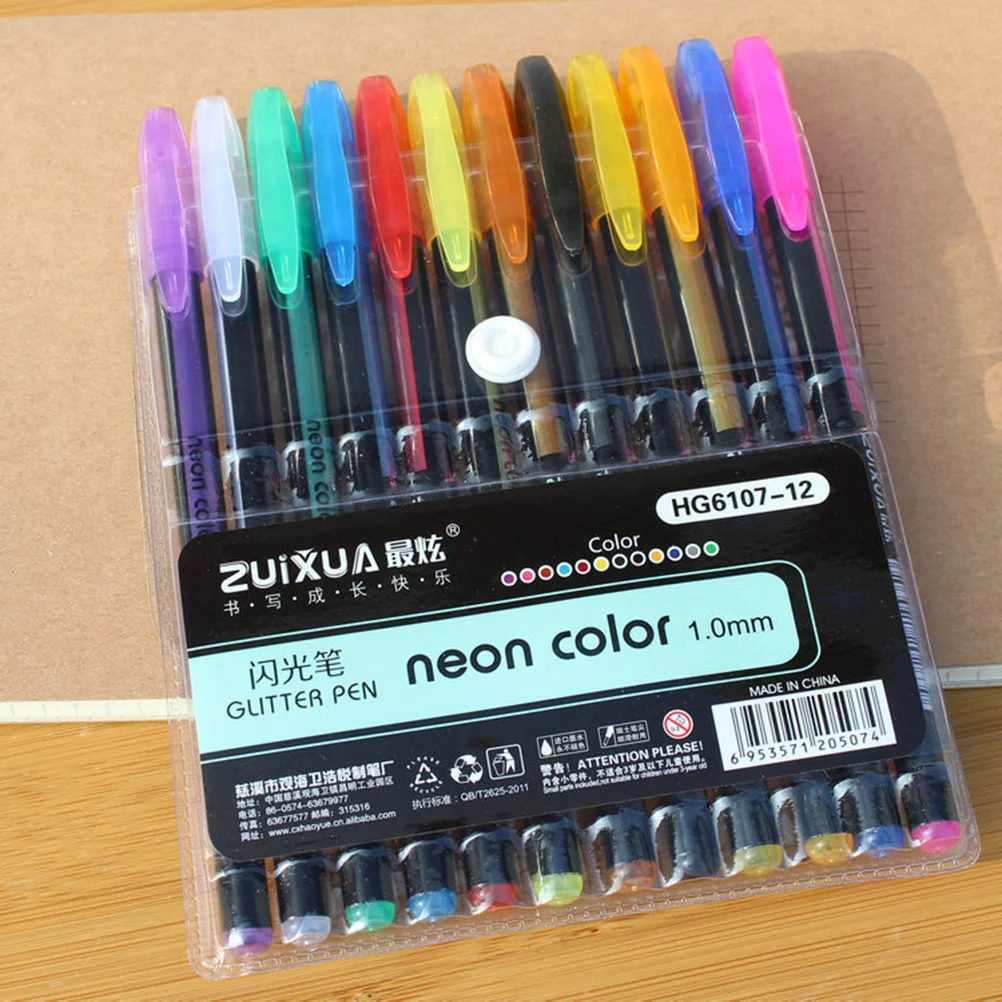 

12 Colors Gel Ink Pen 10mm Neon Color Pen Set Craft Drawing Painting Coloring Books Gift (Assorted Color)