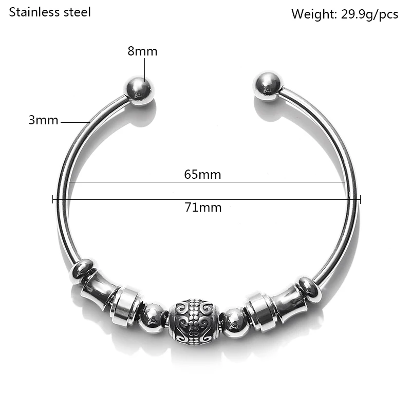 Metal Stainless Steel Classic Jewelry Unisex High Quality Smooth Double Ball Head Waterproof Accessories Vintage Open Bracelet 6