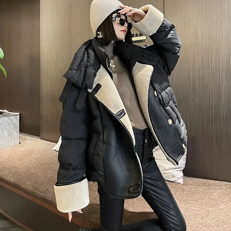 

New High-End Light Luxury Women's Down Jacket Winter Warm Fur One Splicing 90% White Duck Down Coat Female Cold Parker Outerwear