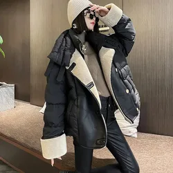 New High-End Light Luxury Women's Down Jacket Winter Warm Fur One Splicing 90% White Duck Down Coat Female Cold Parker Outerwear