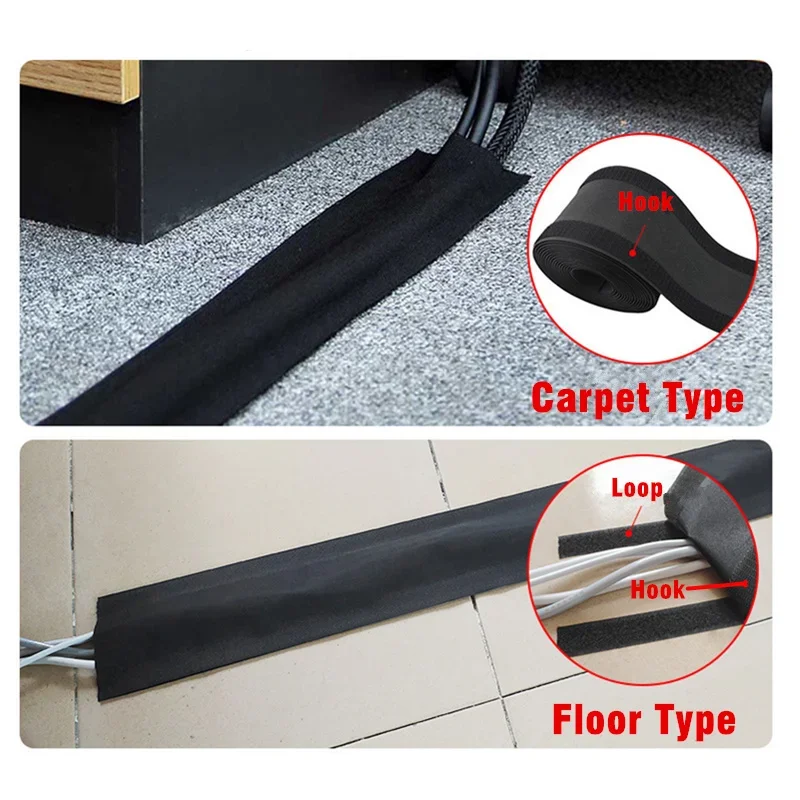 1M Soft Adjustable Hook And Loop Wire Cable Cover Cord Organizer Wires Sleeve Floor/Carpet/Trunk/wall/Desk Office Supplies cable organizer