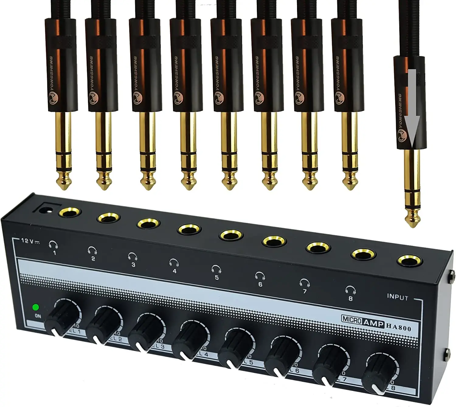 DEWIN Splitter Audio Stereo - Preamplificatore 2 Ingressi 4 Uscite Cuffie 3,5mm