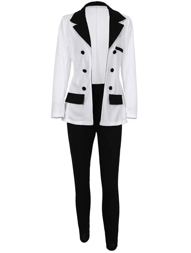 Womens 2 Piece Outfit Set 2023 Autumn Elegant Ladies Office Blazer Sets Double Breasted Blazer Coat & Skinny Plain Pants Set