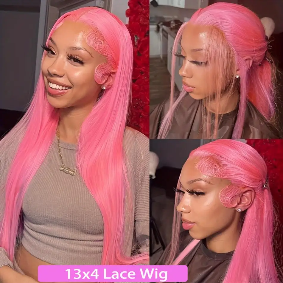 13X6 Hd Lace Frontal Wig Bone Straight Pink Lace Front Colored Wig 100% Human Hair Brazilian 13X4 Lace Frontal Wig  For Women