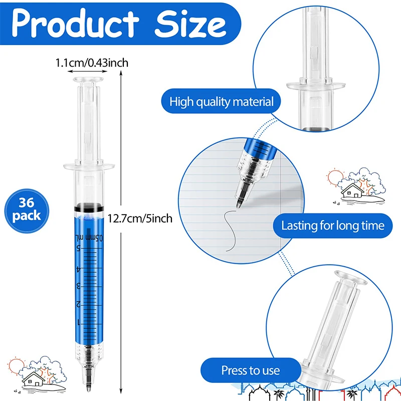 Syringe Pens Syringe Shape Ballpoint Pens Multi-Color Novelty for Nurses School Office Supplies 24pcs ballpoint pen