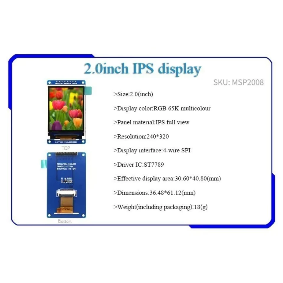 LCD Display Module 2.0-inch IPS Full Angle TFT Display Screen 240x320
