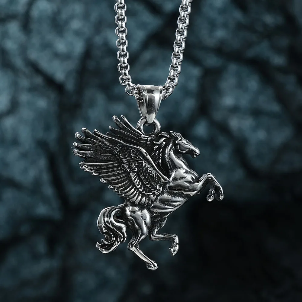 Vintage Griechische Mythologie Pegasus Anhänger Halskette Herren Punk Hip Hop Party Tier 316L Edelstahl Halskette Schmuck Geschenk