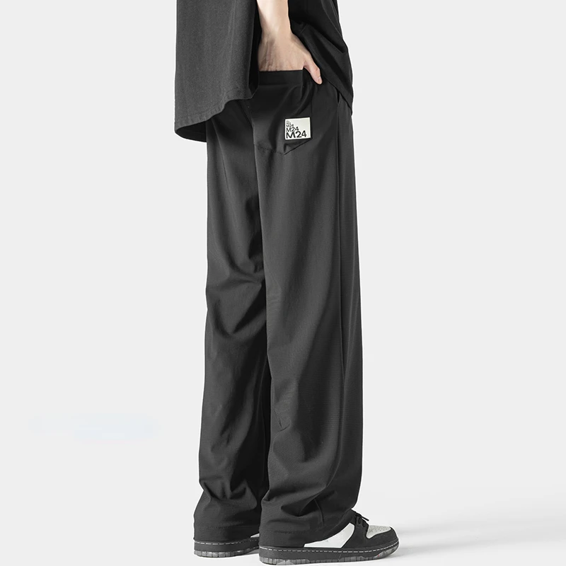 

Ment's Solid Cool Sweatpants Drawstring Elastic Waist Trendy Pants Loose Comfortable Quick Dry Activewear