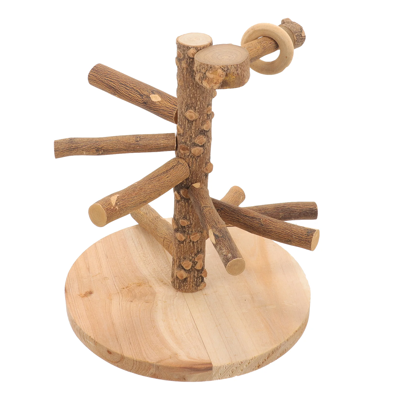 

Parrot Climbing Toy Bird Training Stand Decorative Desktop Perch Indoor Wood Rack Tabletop Striped Bass Cage
