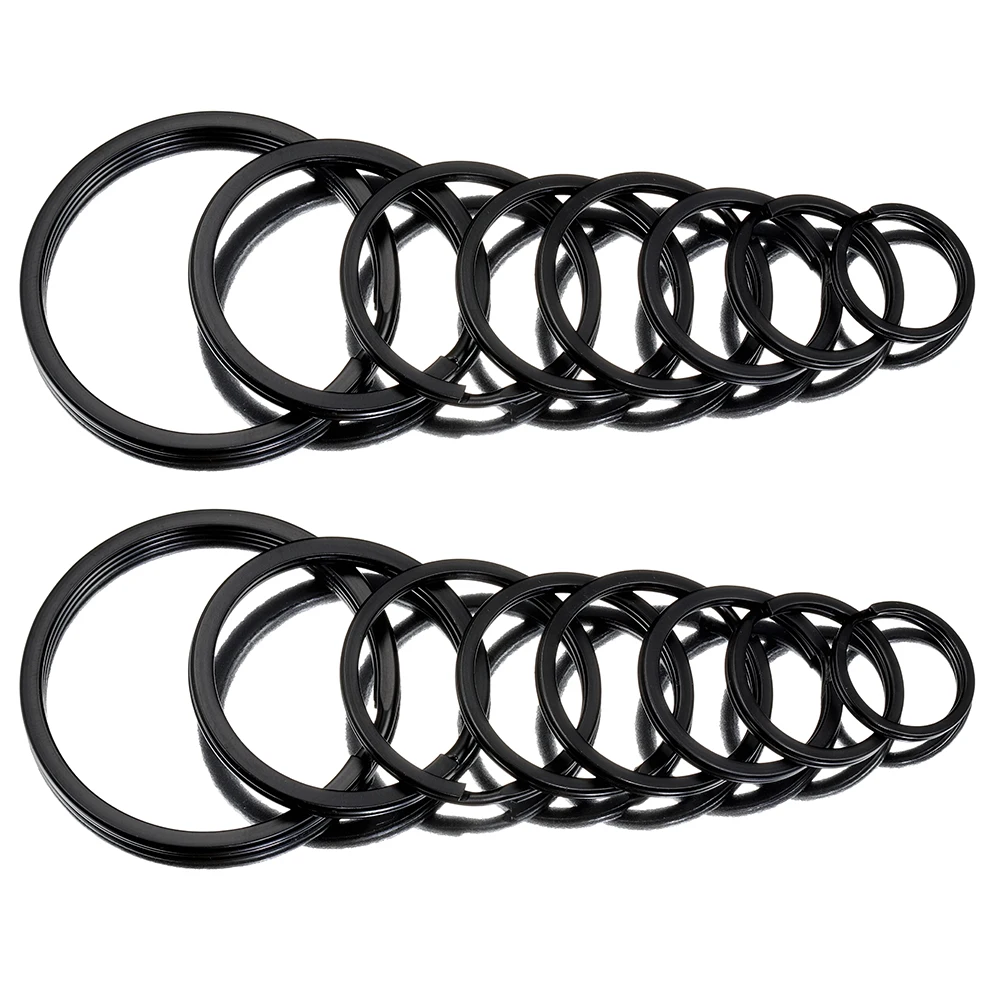 Set of 10/20 Black Flat Metal Keyrings - Key Chain Components and Pendant Accessories