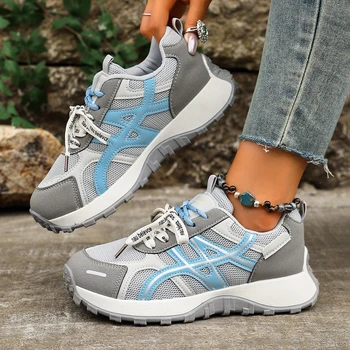 Women's Thick Soled Mesh Breathable Lightweight Sports Shoes Fashionable Lace Up Casual Sports Running Vulcanized Women Sneakers 1