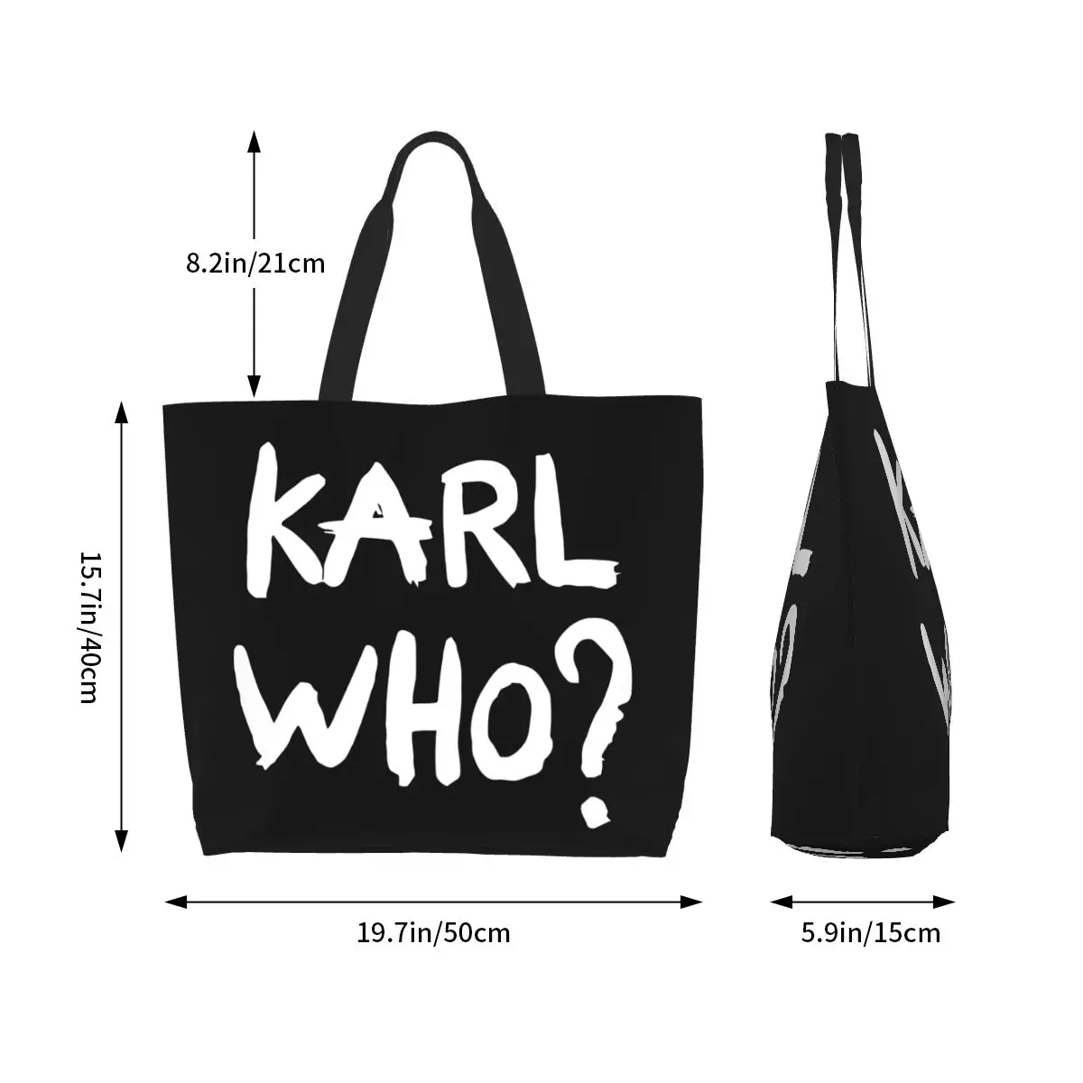 Kawaii Karl Who Slogan Shopping Tote Bags Reusable Canvas Groceries Shopper Shoulder Bag