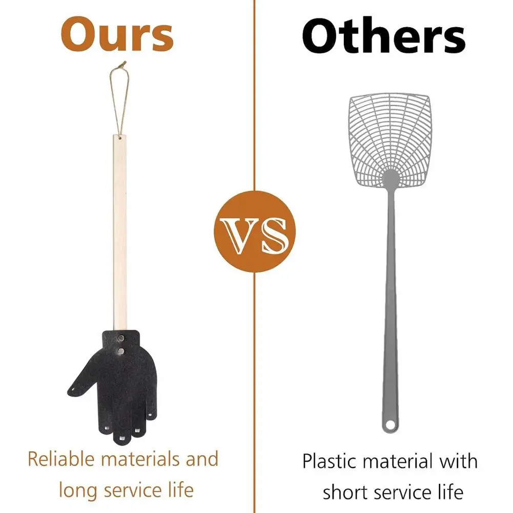 Durable Wooden Handle Fly Swatter Double-sided Faux Leather Fly Swatter Durable Faux Leather for Efficient for Effective