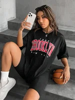 Vintage 1898 Brooklyn New York femmes T-Shirts surdimensionné américain à manches courtes vêtements de sport rue femme hauts 3