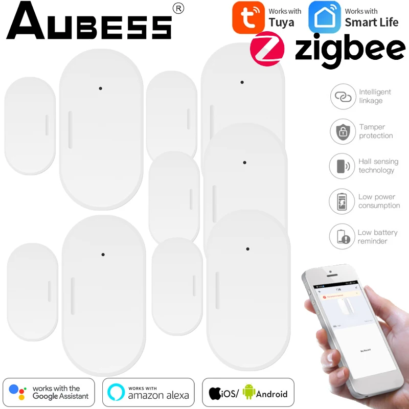 Aubess Tuya ZigBee Gate Sensor Smart Window Door Sensor Detector For Smart Home Security Alarm System Work With ZigBee Gateway alarm keyboard Alarms & Sensors