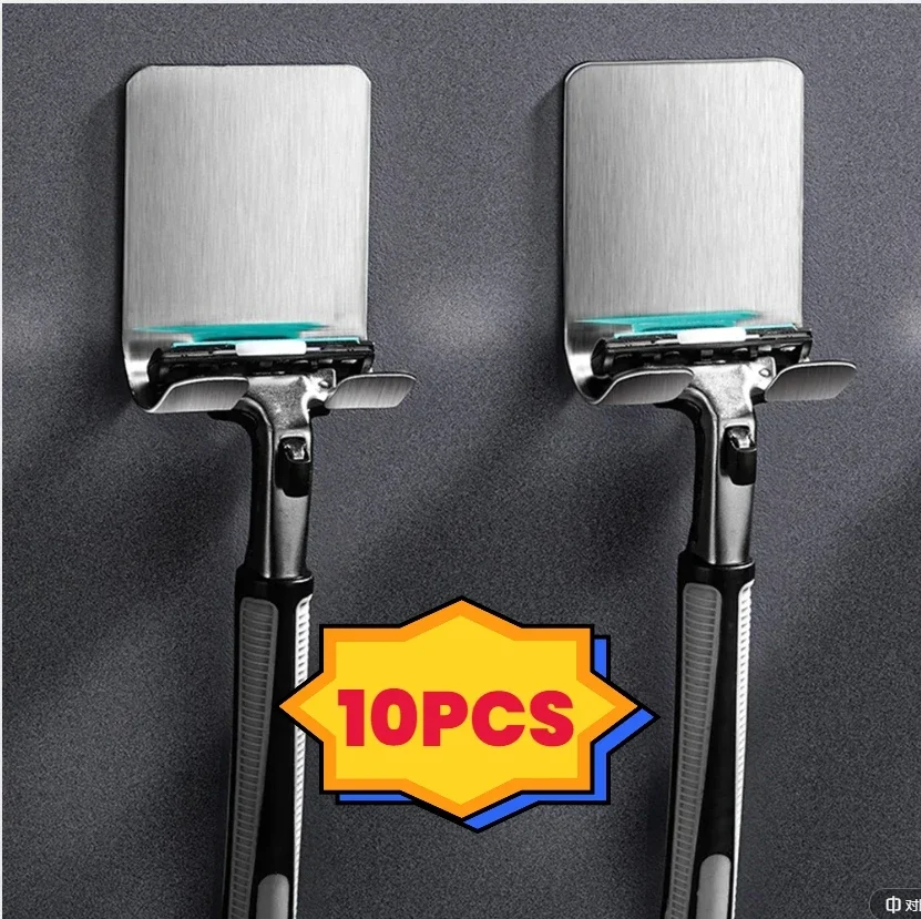 10PCS Wall Razor Holder Stainless Steel Punch Free Razor Holder Storage Hook Wall Men Shaving Shaver Shelf Bathroom Razor Rack