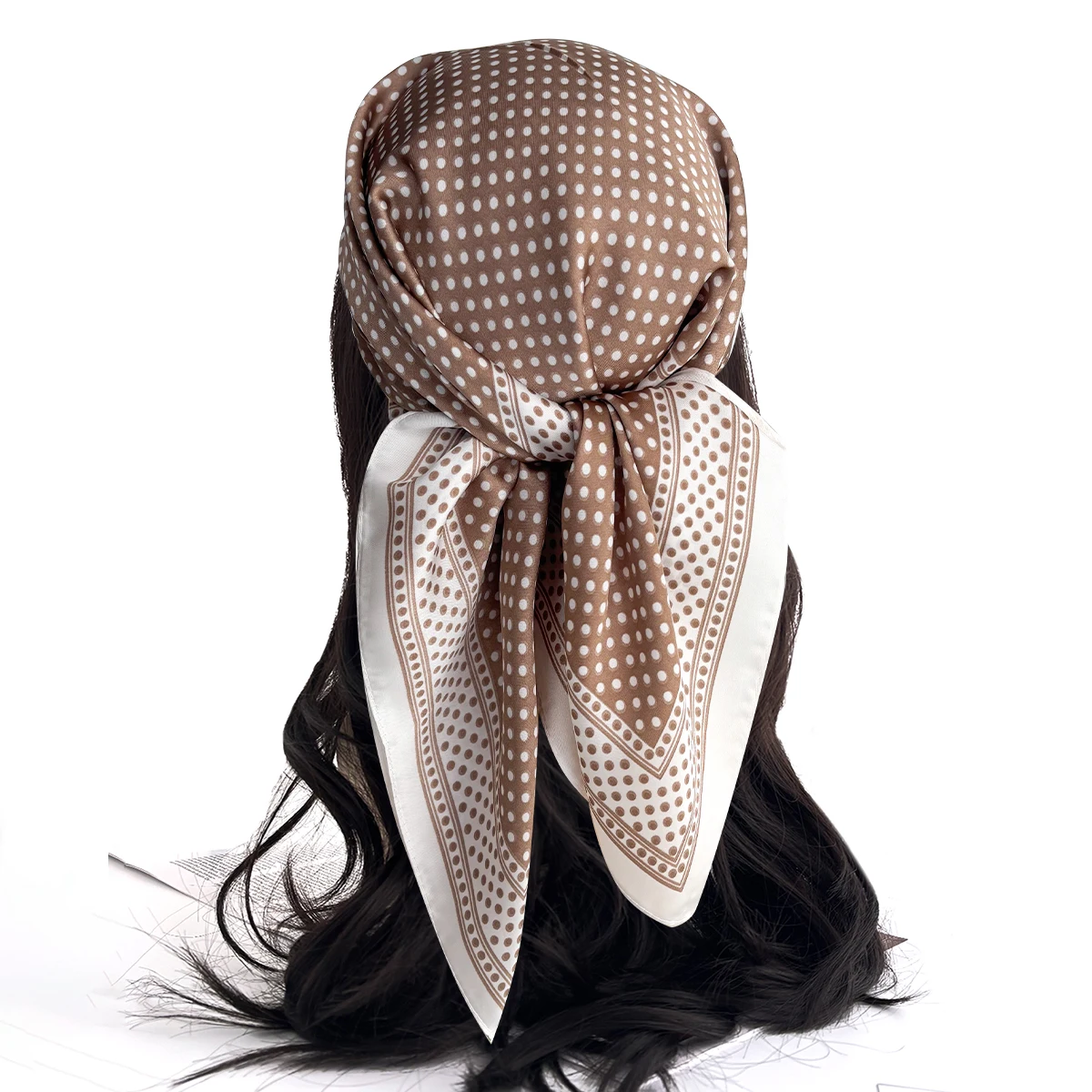 Quadratischer Schal für Damen, gepunktete Bandanas, stilvolles Haarband, luxuriöser Hijab, Halstuch, elegante Schalwickel – Detail 3