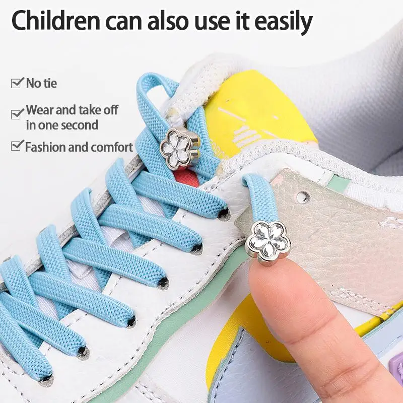 

New Diamond Colorful Rhinestone Shoe Laces Without Ties Elastic Laces Sneakers Flower No Tie Shoelaces Kids Adult Flat Shoelace