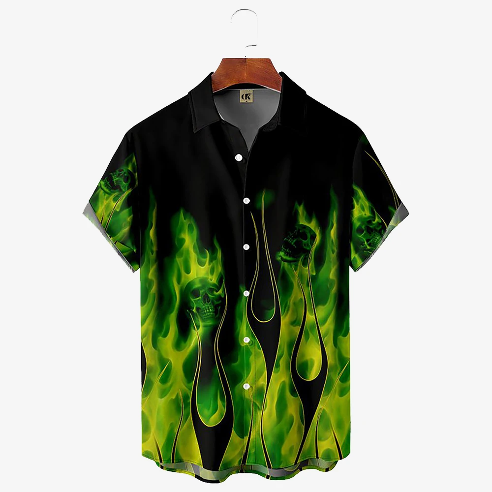 Flammen-Herrenhemden 3D Vintage Sommer Mode Rotes Hawaii-Hemd Kurzarm Übergroß für Herren 2023 – Detail 5