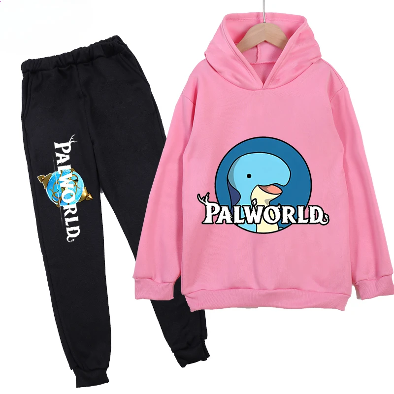 thumbnail image 1 of Conjunto de sudadera y pantalones con capucha de polar con estampado infantil de Palworld, conjunto deportivo de 2 piezas adecuado para conjuntos de niños y niñas, 1 of 5