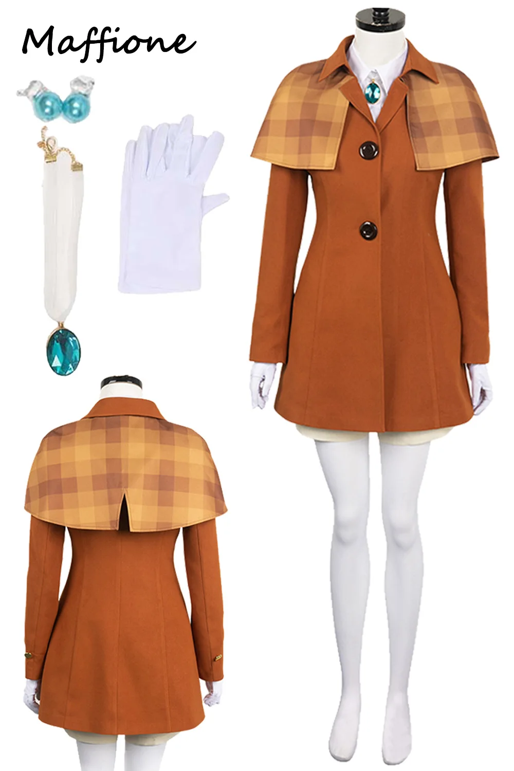 Princess Cosplay Peach Brown Detective Set Costume Anime Game Showtime Travestimento Collana Donna Orecchini Halloween Fantasy Suit
