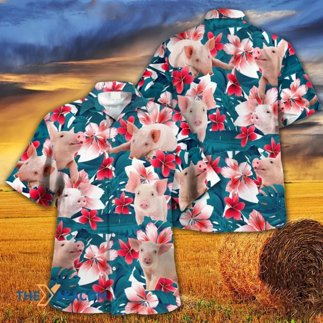 Pink Pig Family On Tropical Pineapple Garden Hawaii Men Hawaiian Shirt 3