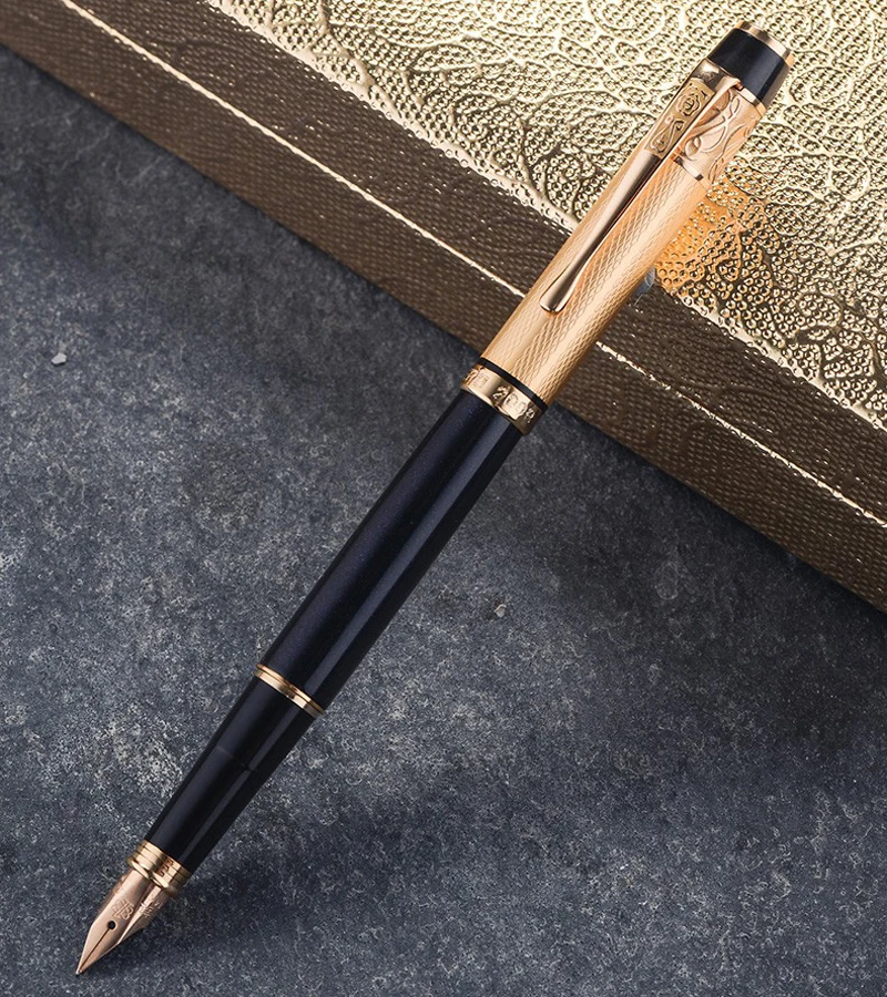 Hero 200B 14K Gold Collection Black Writing Fountain Pen Golden Carved Cap Fine Nib 0.5mm W/Gift Box For Office & Home & School