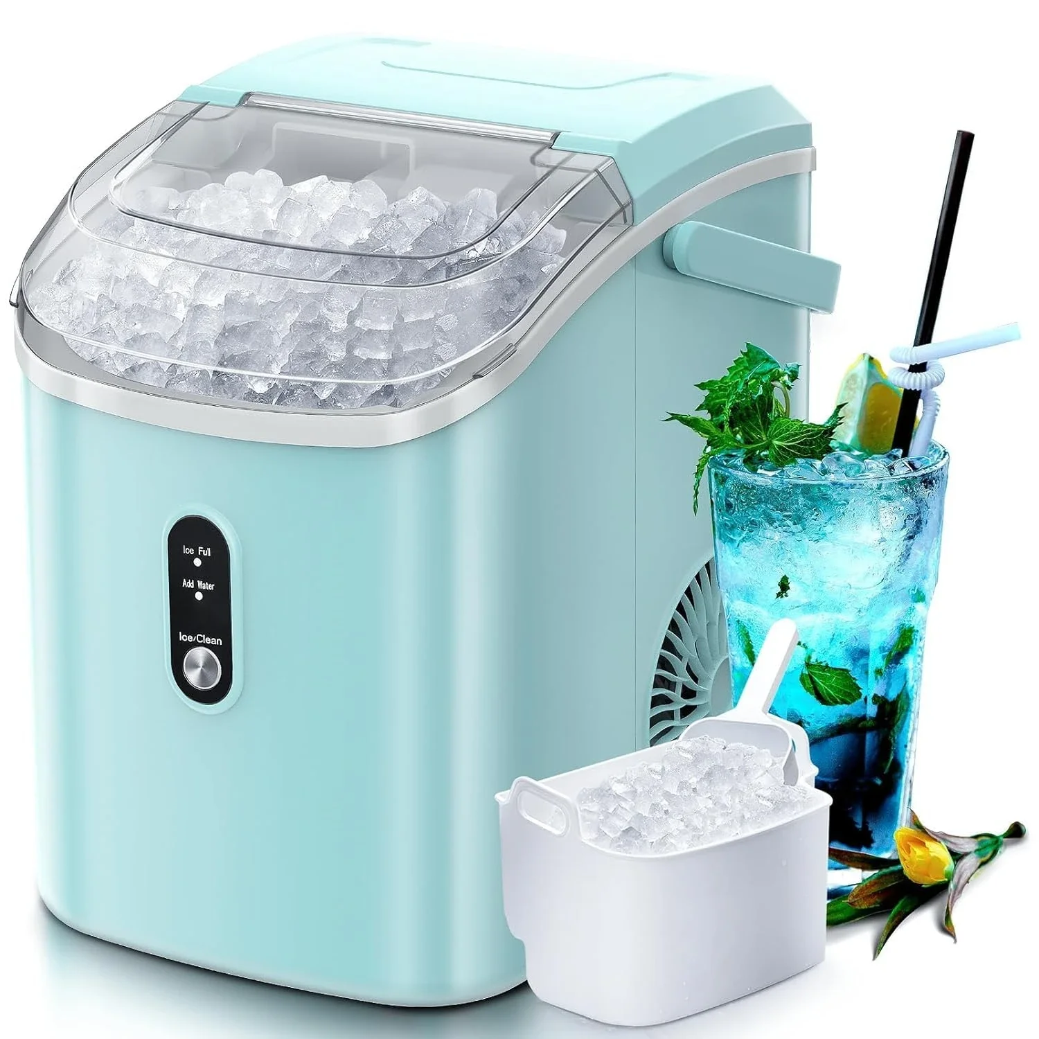 

Soft Chewable Ice Nugget Countertop Ice Maker, 34Lbs/24H, Self-Cleaning Pebble Ice Machine with Ice Scoop, Convenient One-Click