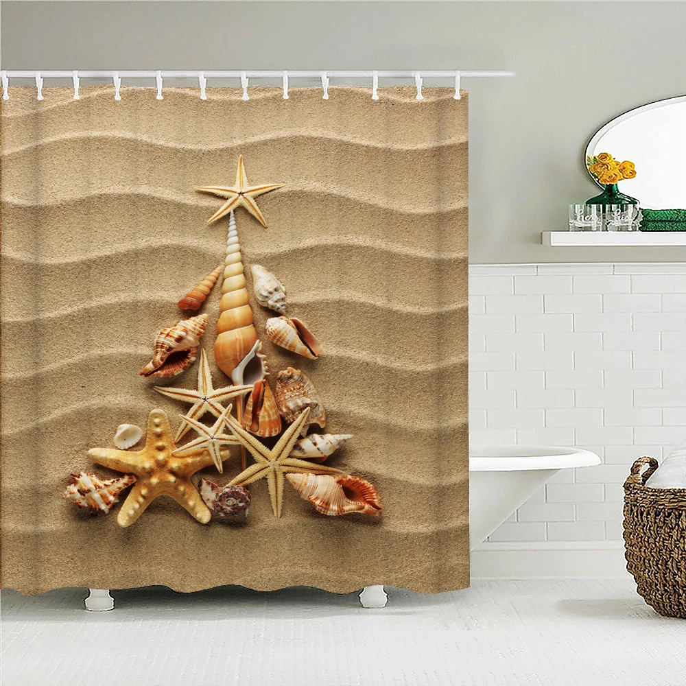 

Sunlight Ocean Beach Shower Curtain Bathroom Curtain Sea Shell Conch Dolphin Waterproof Fabric Bath Screen Decor Cortina De Baño