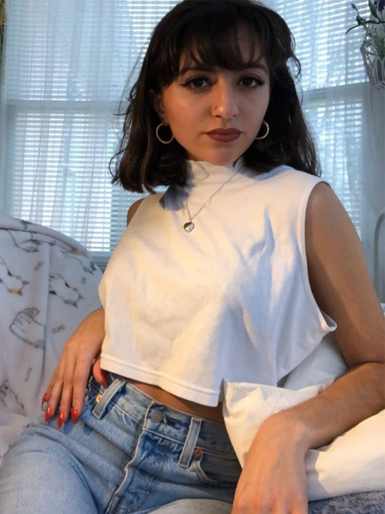 

White Top Women Black Crop Top Solid Tank Top Solid Loose Tops Summer Sleeveless Basic Cropped Camis 90s Streetwear Y2K Clothes