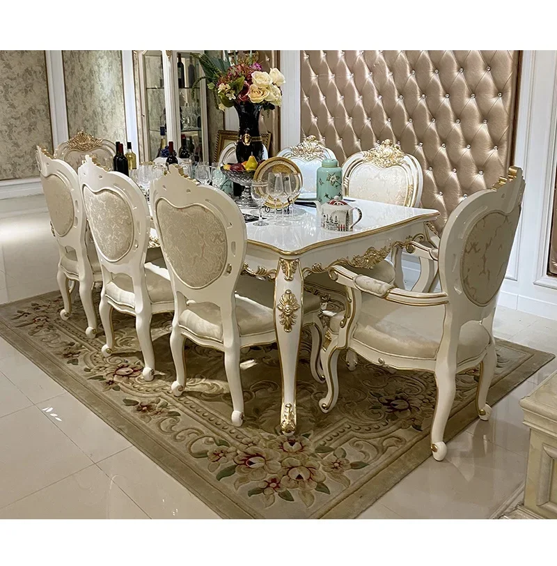 European solid wood dining table and chair combination restaurant large family dining table luxury rectangular 8-person t