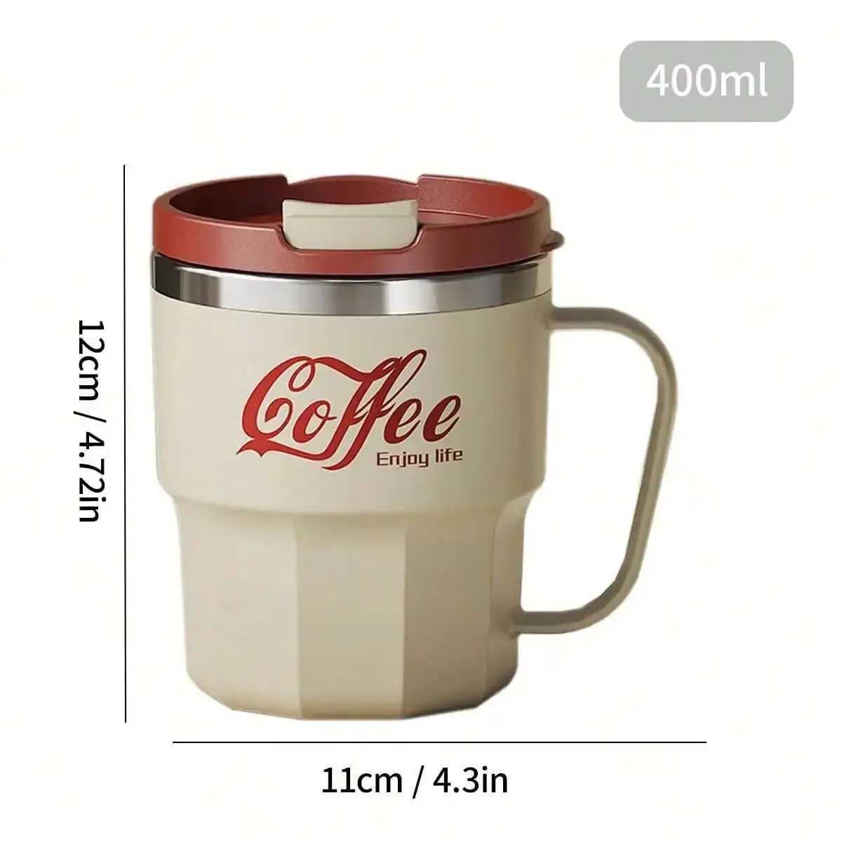Premium Stainless Steel Insulated Coffee Mug with Lid & Handle, 400/480ml Capacity