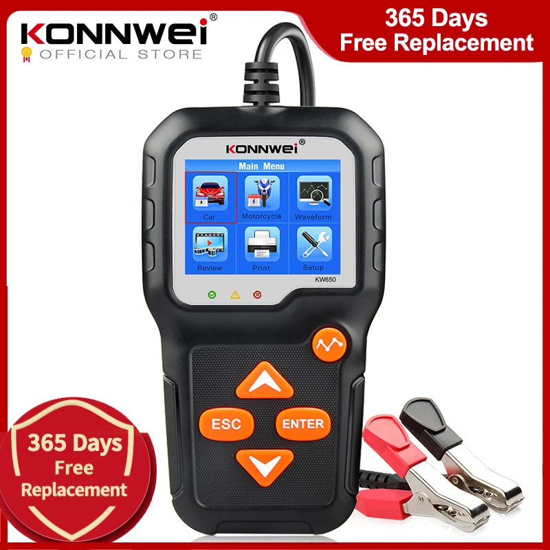 Konnwei Kw650 Tester Per Batteria Per Moto Per Auto 12V 6V Analizzatore Per Sistema Di Batterie 2000Cca Strumenti Di Prova Per Avviamento Di Ricarica 