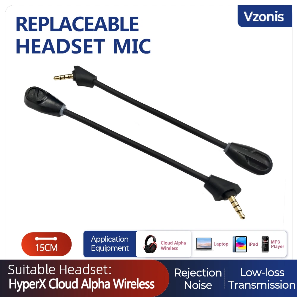 3.5MM Replaceable Mic of Gaming Headset Replacement Accessory Detachable Noise-reduction Mic for HyperX Cloud Alpha Wireless