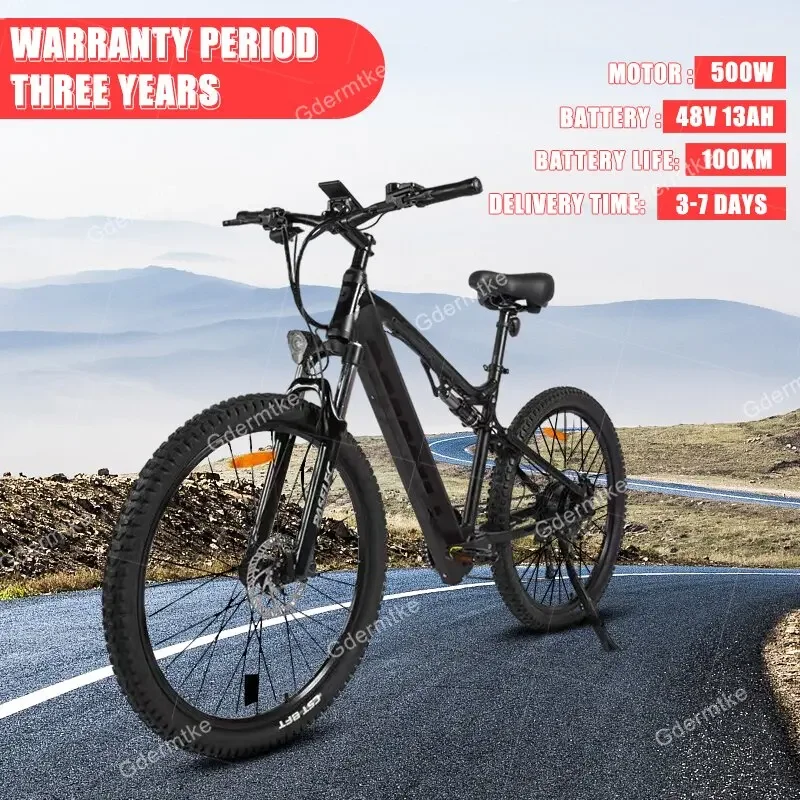 2024 New E Bike 27.5 Pollici In Lega Di Alluminio Full Suspension Bici Elettriche 500W 48V 13Ah Batteria Al Litio Mountain Bicicletta Elettrica