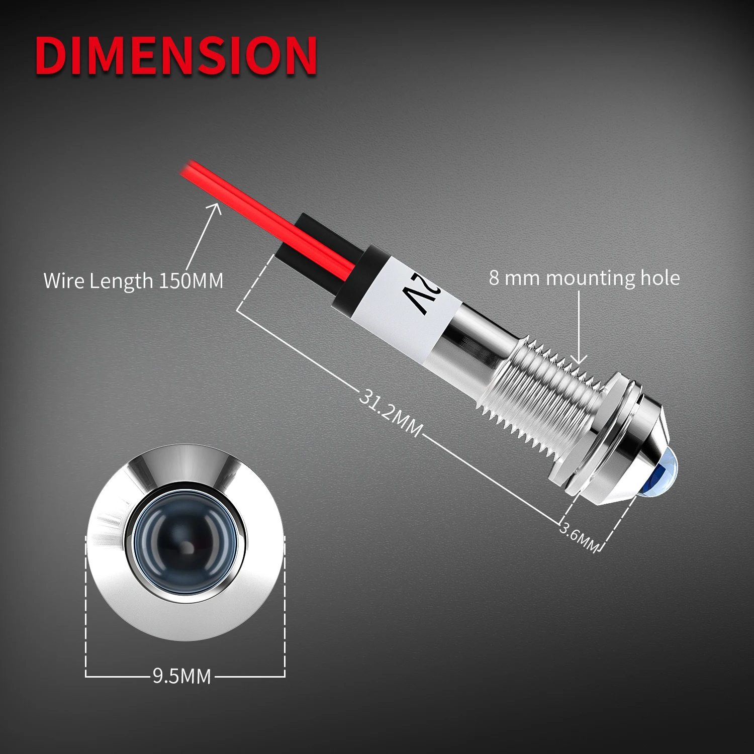 LED 표시등 12V DC 8MM 5/16인치 12볼트 방수 금속 LED 라이트 빨강 파랑 초록 램프 와이어 리드 포함 대시보드 자동차 트럭용