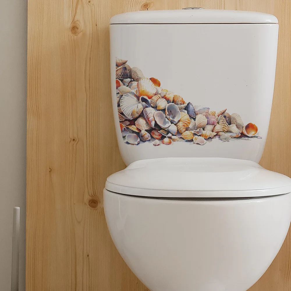 Cartoon Creative Watercolor Shell Bathroom Toilet Toilet Sticker Decorative Wall Sticker