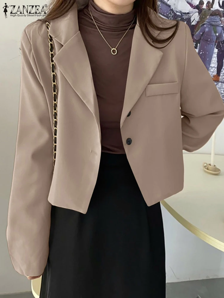 

Korean Fashion Women Blazer ZANZEA Autumn Elegant Solid Work Jackets Female Thin Coats Tops Lapel Neck Long Sleeve Casual Suits