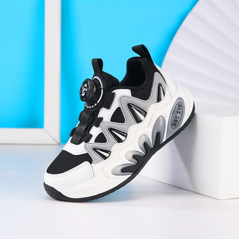 Children's Casual Sneakers Anti-slip Boys Sports Shoes Spring New Mesh Breathable Rotating Button Kids' Running Shoes 4