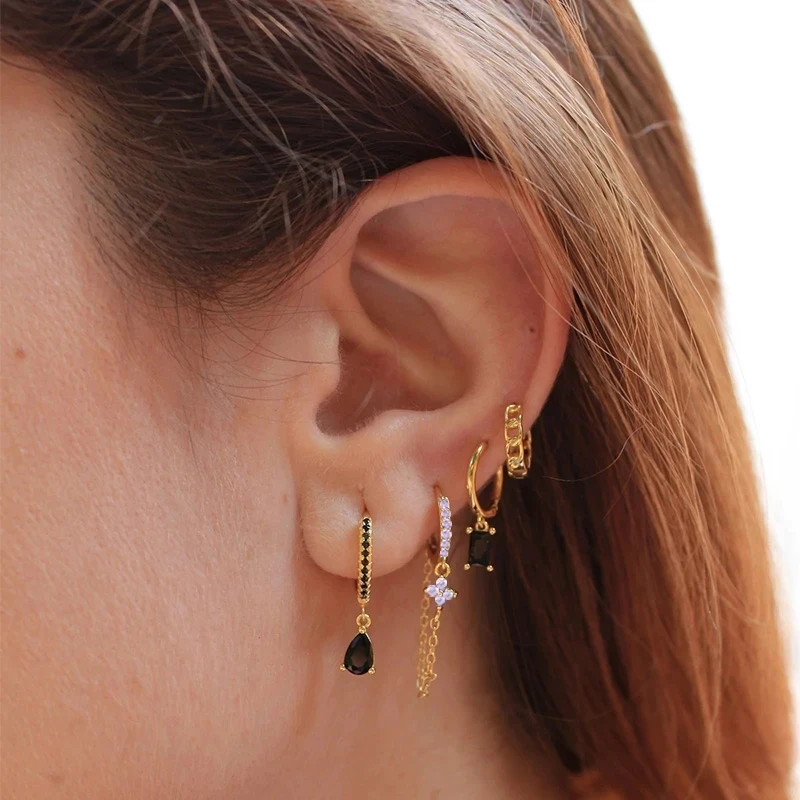 925 Sterling Silver Gold Long Oval Locker Link Chain Dangle Earrings for Women Cubic Zirconia Drop Earring Punk Jewelry
