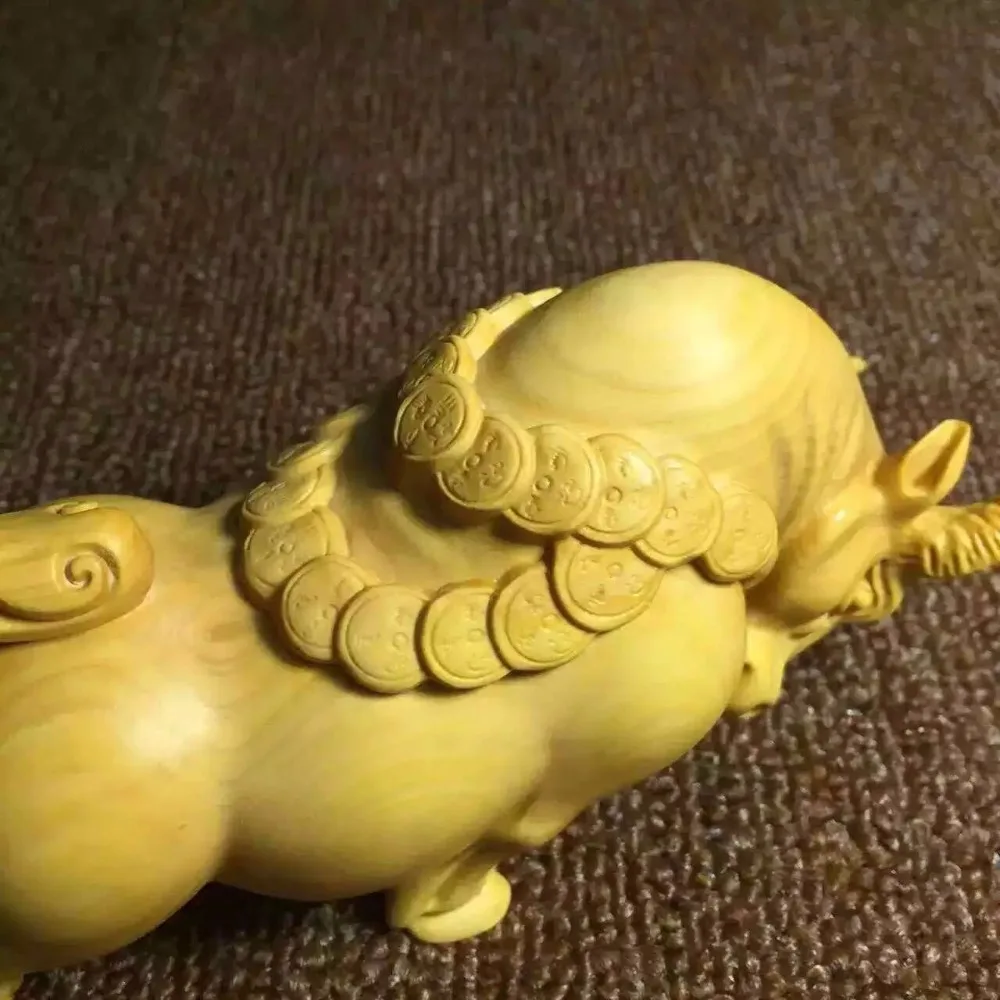 

12X5.5X4.2 CM boxwood bull Fine wooden ornaments Craft home meaning good luck in the coming year