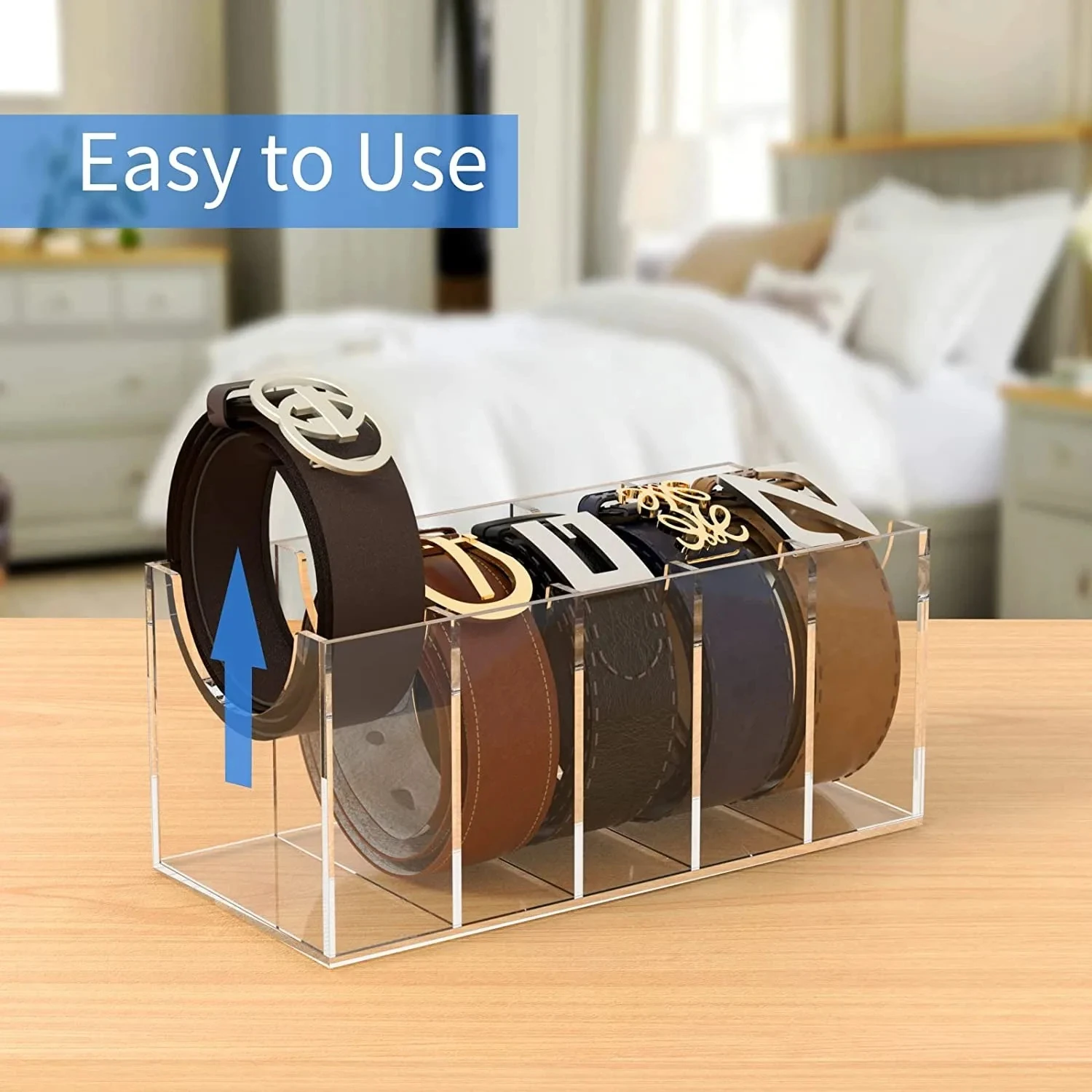 Plastic Storage Box 5/8 Grids Clear Acrylic Display Case Assemble Acrylic Belt Storage Box For Belt Jewelry